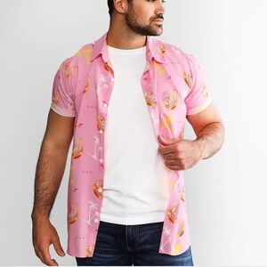 NWT Diesel Tipsy Elves Natural Light Naturdays Tropical Pink Button Down Shirt